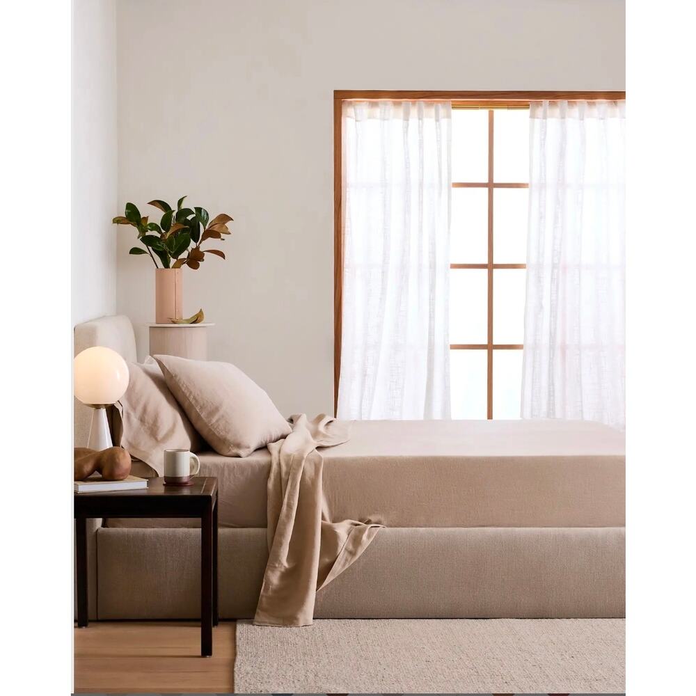 New Quince 100% European Flax Linen King 4Pc Sheet Set Toffee $204 MSRP - Picture 2 of 7
